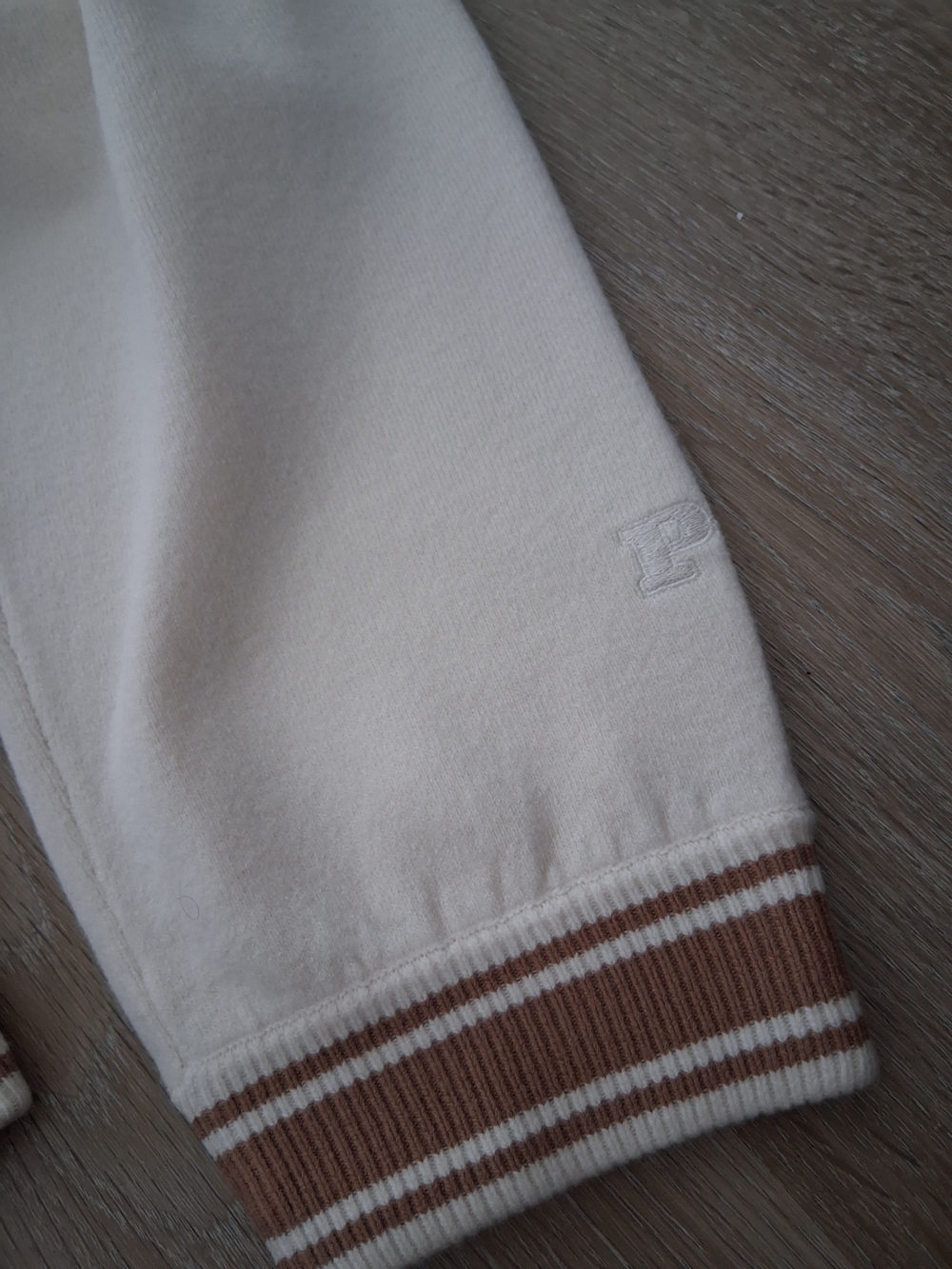 PINK Victoria's Secret Cream High-Waist Joggers with Tan Stripe Waistband - Picture 6 of 8
